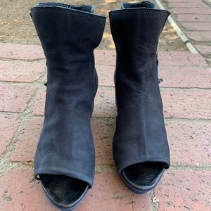 Trippen Black Open Toe Leather Wedge Booties